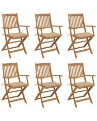 Chaises pliables de jardin lot de 6 avec coussins Bois d'acacia | Mobilier & Déco