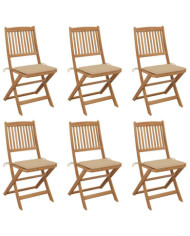 Chaises pliables de jardin lot de 6 avec coussins Bois d'acacia | Mobilier & Déco