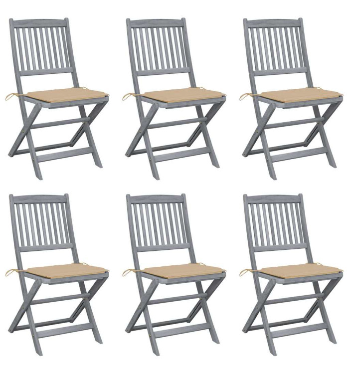 Chaises pliables d'extérieur lot de 6 et coussins Bois d'acacia | Mobilier & Déco