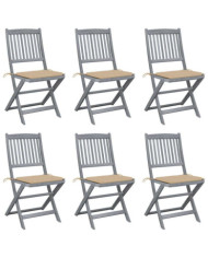 Chaises pliables d'extérieur lot de 6 et coussins Bois d'acacia | Mobilier & Déco