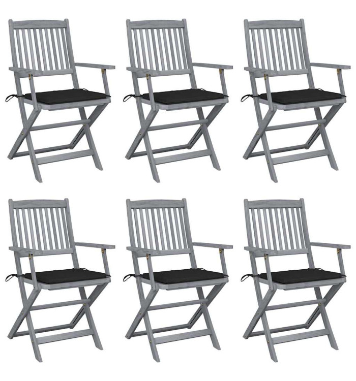 Chaises pliables d'extérieur lot de 6 et coussins Bois d'acacia | Mobilier & Déco