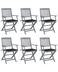 Chaises pliables d'extérieur lot de 6 et coussins Bois d'acacia | Mobilier & Déco
