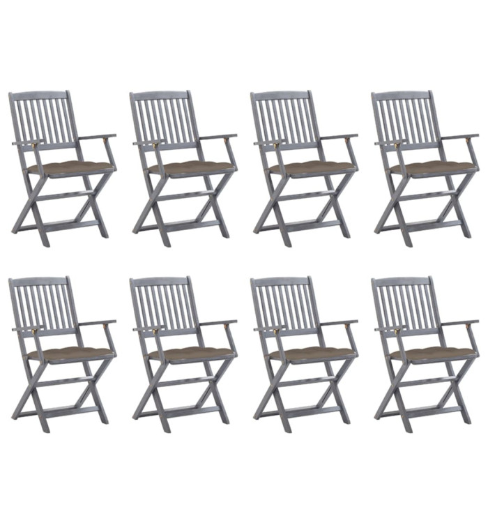 Chaises pliables d'extérieur lot de 8 et coussins Bois d'acacia | Mobilier & Déco