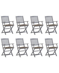 Chaises pliables d'extérieur lot de 8 et coussins Bois d'acacia | Mobilier & Déco