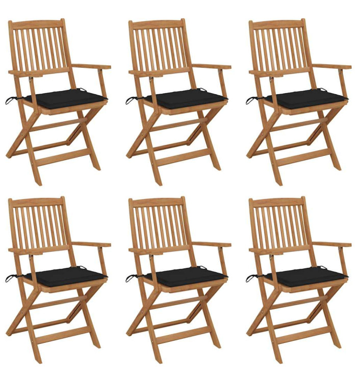 Chaises pliables de jardin lot de 6 avec coussins Bois d'acacia | Mobilier & Déco