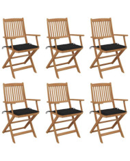 Chaises pliables de jardin lot de 6 avec coussins Bois d'acacia | Mobilier & Déco