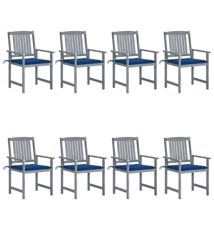 Chaises de jardin et coussins lot de 8 Bois acacia solide Gris | Mobilier & Déco