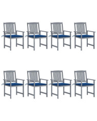 Chaises de jardin et coussins lot de 8 Bois acacia solide Gris | Mobilier & Déco