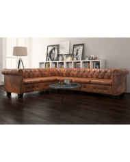 Canapé d'angle Chesterfield 6 Places Cuir artificiel Marron | Mobilier & Déco