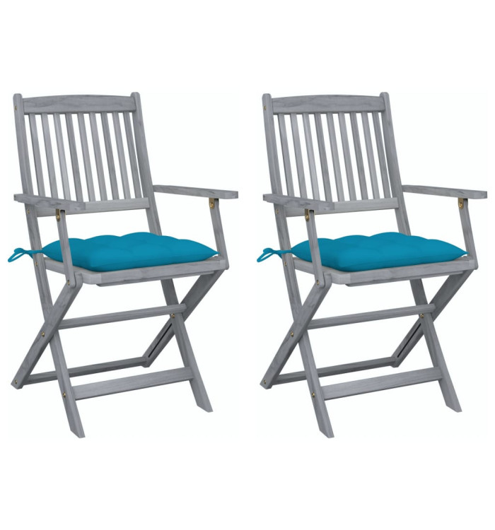Chaises pliables d'extérieur lot de 2 et coussins Bois d'acacia | Mobilier & Déco