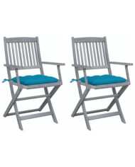 Chaises pliables d'extérieur lot de 2 et coussins Bois d'acacia | Mobilier & Déco