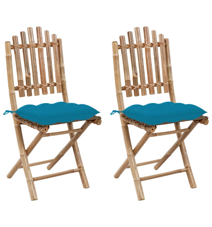 Chaises pliables de jardin lot de 2 avec coussins Bambou | Mobilier & Déco