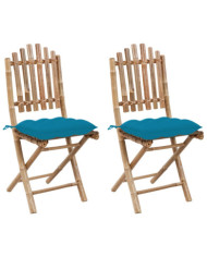 Chaises pliables de jardin lot de 2 avec coussins Bambou | Mobilier & Déco