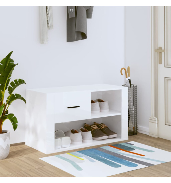 Armoire à chaussure Blanc brillant 80x35x45 cm Bois ingénierie | Mobilier & Déco