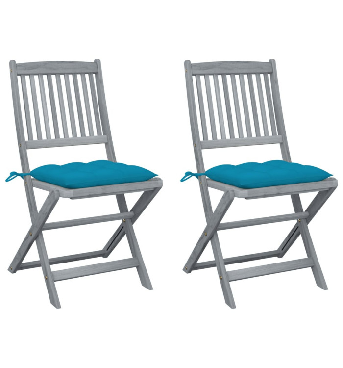 Chaises pliables d'extérieur lot de 2 et coussins Bois d'acacia | Mobilier & Déco