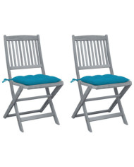 Chaises pliables d'extérieur lot de 2 et coussins Bois d'acacia | Mobilier & Déco