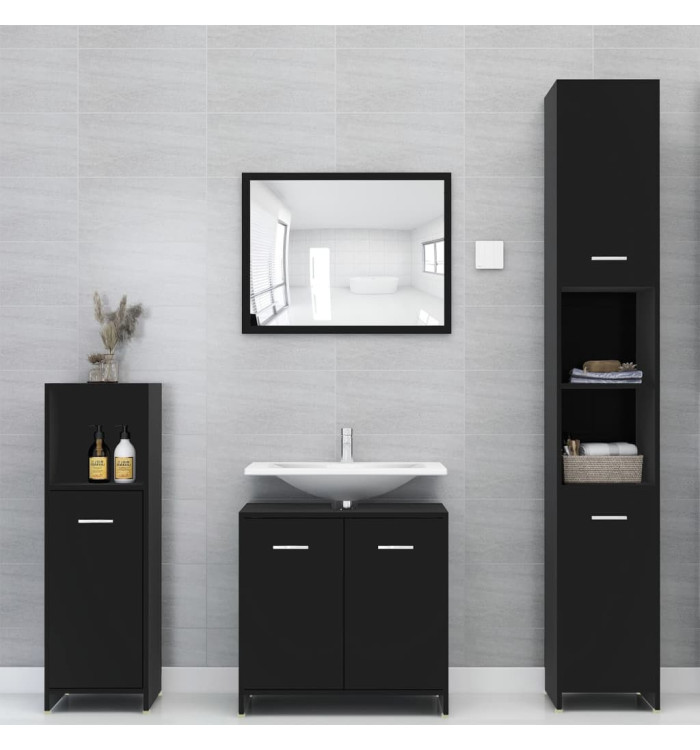 Ensemble de meubles de salle de bain 4 pcs Noir Bois ingénierie | Mobilier & Déco