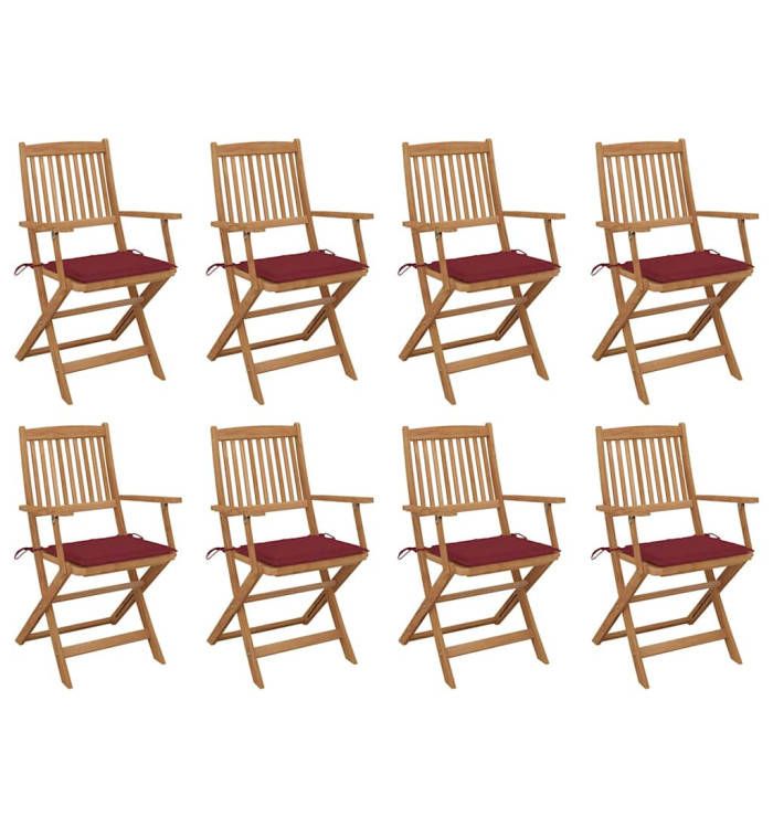Chaises pliables d'extérieur et coussins lot de 8 Bois d'acacia | Mobilier & Déco
