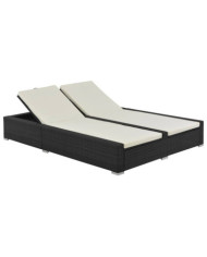 Chaise longue double Résine tressée Noir | Mobilier & Déco