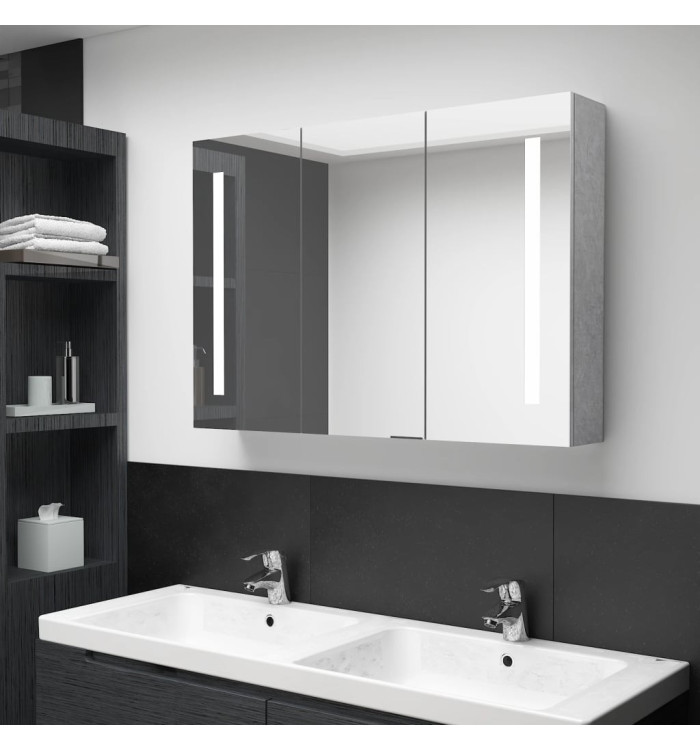 Armoire de salle de bain à miroir LED Gris béton 89x14x62 cm | Mobilier & Déco