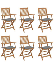 Chaises pliables de jardin lot de 6 avec coussins Bois d'acacia | Mobilier & Déco