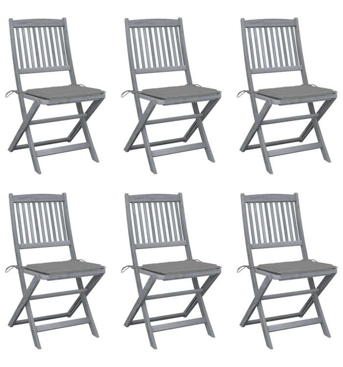 Chaises pliables d'extérieur lot de 6 et coussins Bois d'acacia | Mobilier & Déco