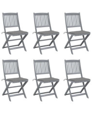 Chaises pliables d'extérieur lot de 6 et coussins Bois d'acacia | Mobilier & Déco