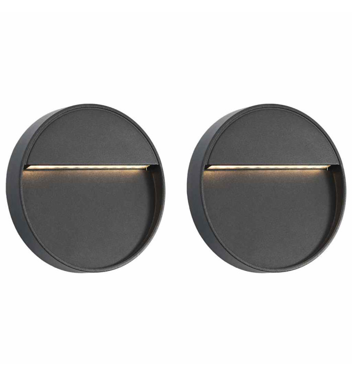 Appliques murales à LED d'extérieur 2 pcs 3 W Noir Rond | Mobilier & Déco
