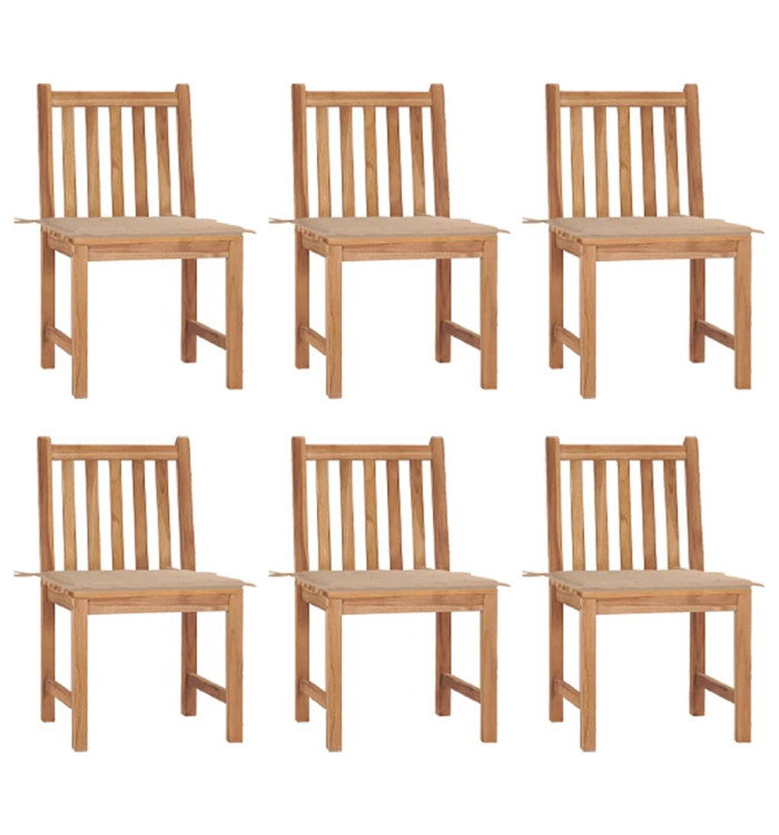Chaises de jardin lot de 6 avec coussins Bois de teck massif | Mobilier & Déco