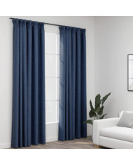 Rideaux occultants aspect lin avec crochets 2pcs Bleu 140x245cm | Mobilier & Déco