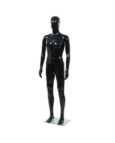 Mannequin homme corps complet base verre Noir brillant 185 cm | Mobilier & Déco