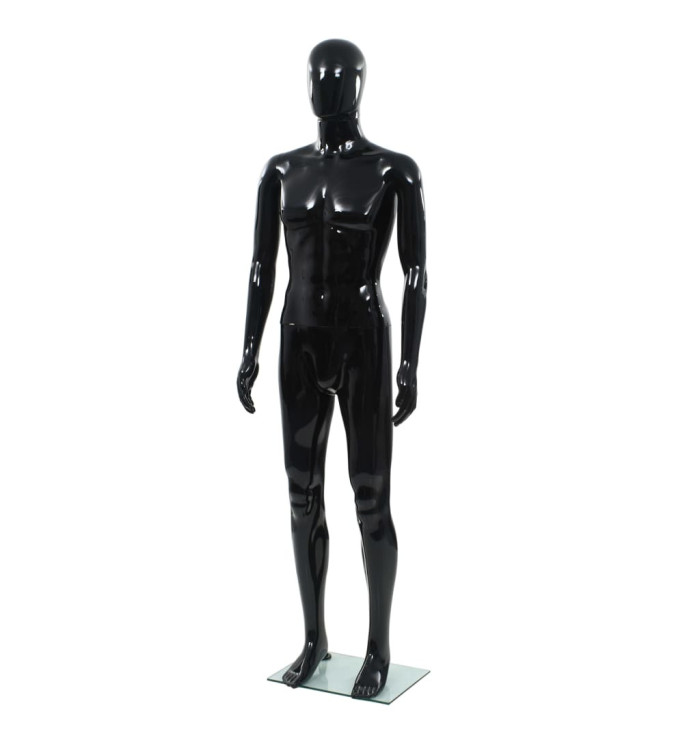 Mannequin homme corps complet base verre Noir brillant 185 cm | Mobilier & Déco