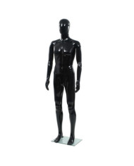Mannequin homme corps complet base verre Noir brillant 185 cm | Mobilier & Déco