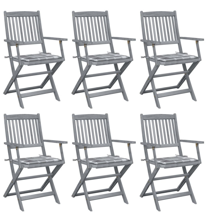 Chaises pliables d'extérieur lot de 6 et coussins Bois d'acacia | Mobilier & Déco