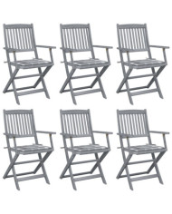 Chaises pliables d'extérieur lot de 6 et coussins Bois d'acacia | Mobilier & Déco