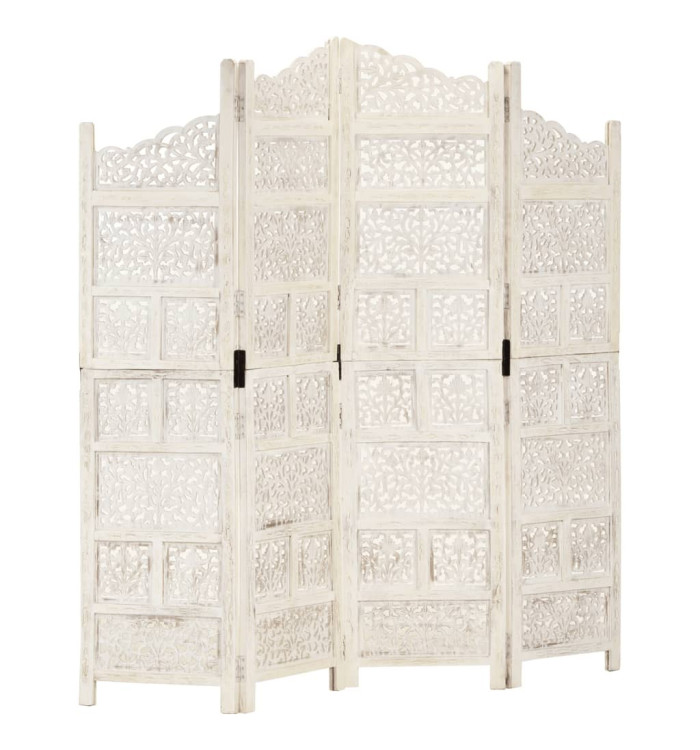 Cloison de séparation 4 panneaux Blanc 160x165 cm Bois manguier | Mobilier & Déco