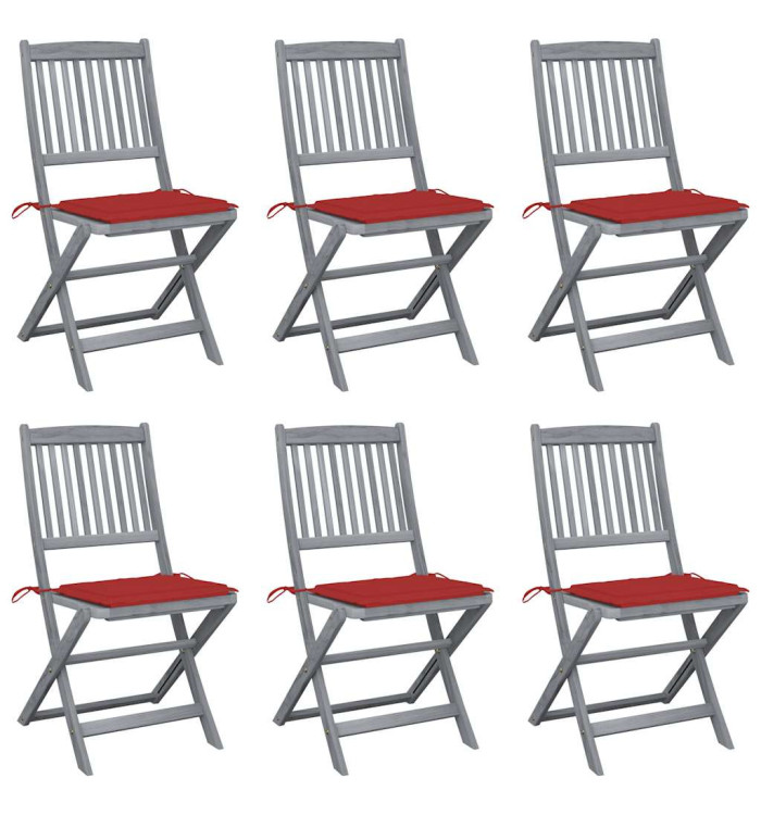 Chaises pliables d'extérieur lot de 6 et coussins Bois d'acacia | Mobilier & Déco