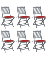 Chaises pliables d'extérieur lot de 6 et coussins Bois d'acacia | Mobilier & Déco