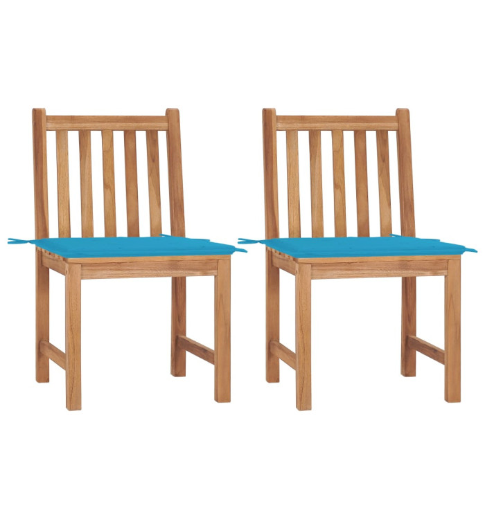 Chaises de jardin lot de 2 avec coussins Bois de teck massif | Mobilier & Déco