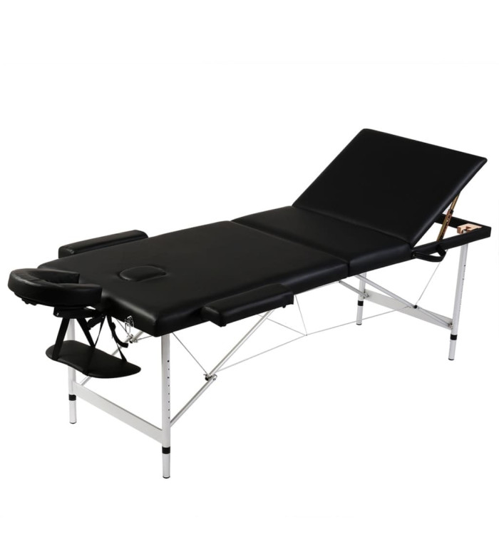 Table pliable de massage Noir 3 zones avec cadre en aluminium | Mobilier & Déco