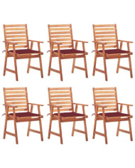 Chaises à manger d'extérieur lot de 6 et coussins Acacia massif | Mobilier & Déco