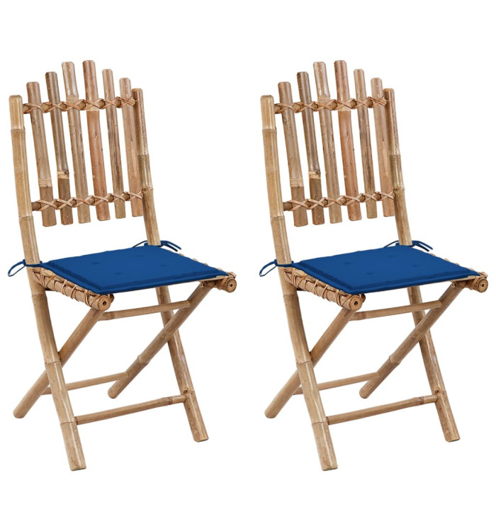 Chaises pliables de jardin lot de 2 avec coussins Bambou | Mobilier & Déco