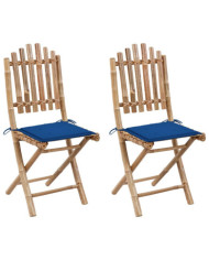 Chaises pliables de jardin lot de 2 avec coussins Bambou | Mobilier & Déco