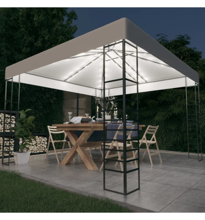 Chapiteau de jardin avec guirlande lumineuse à LED 3x3 m Blanc | Mobilier & Déco