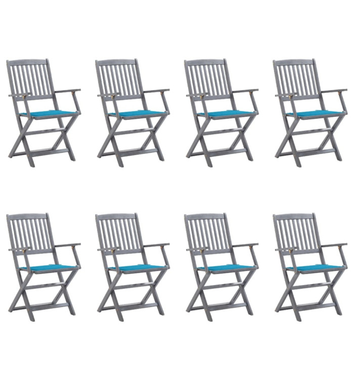 Chaises pliables d'extérieur lot de 8 et coussins Bois d'acacia | Mobilier & Déco