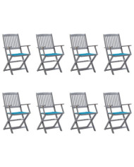 Chaises pliables d'extérieur lot de 8 et coussins Bois d'acacia | Mobilier & Déco