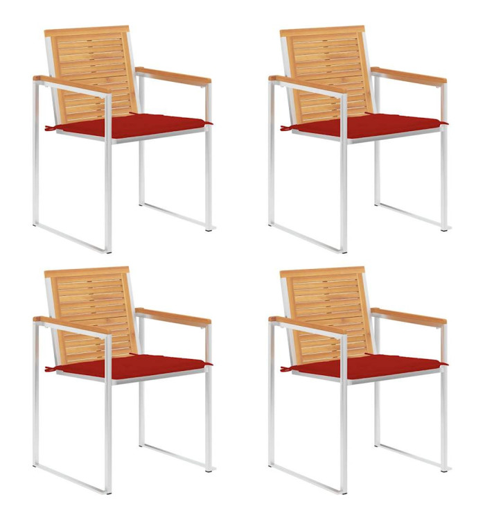 Chaises de jardin lot de 4 avec coussins Bois de teck massif | Mobilier & Déco