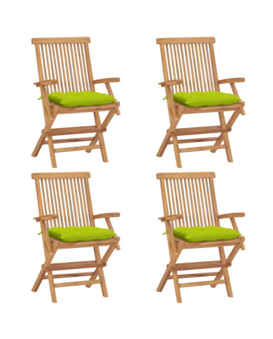 Chaises de jardin avec coussins vert vif lot de 4 Bois de teck | Mobilier & Déco