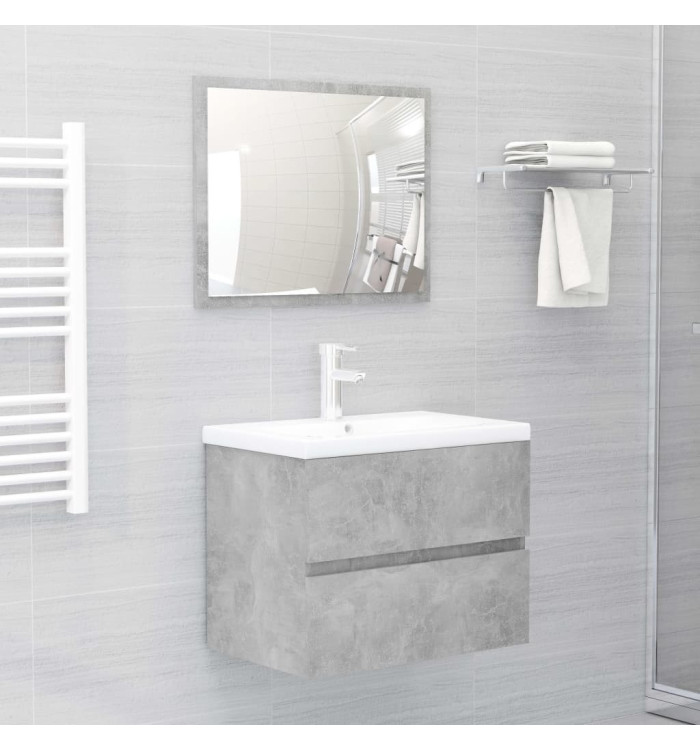 Ensemble de meubles de salle de bain gris béton bois ingénierie | Mobilier & Déco