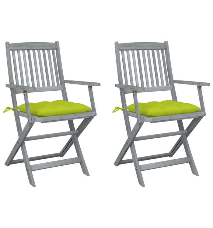 Chaises pliables d'extérieur lot de 2 et coussins Bois d'acacia | Mobilier & Déco